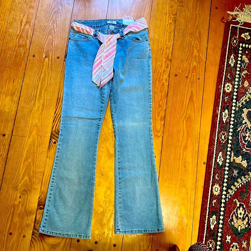 SO Wear it Declare it jeans with scarf belt; new with tag; size 7 juniors